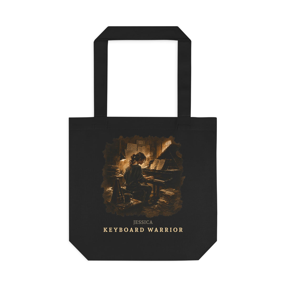 Keyboard Warrior Cotton Tote — Vintage Gamer Piano Illustration Tote Bag