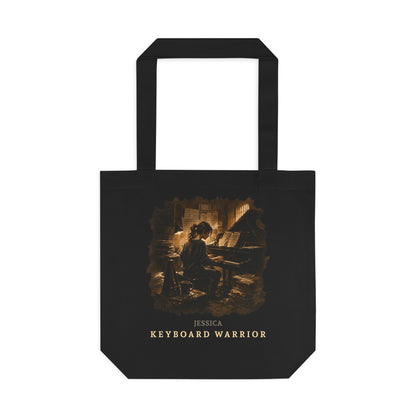 Keyboard Warrior Cotton Tote — Vintage Gamer Piano Illustration Tote Bag