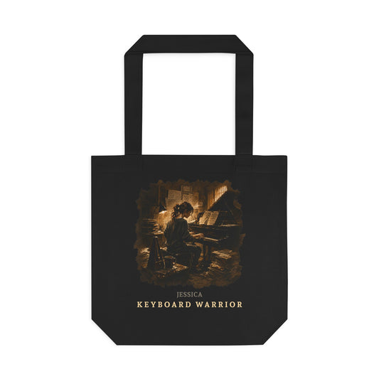 Keyboard Warrior Cotton Tote — Vintage Gamer Piano Illustration Tote Bag