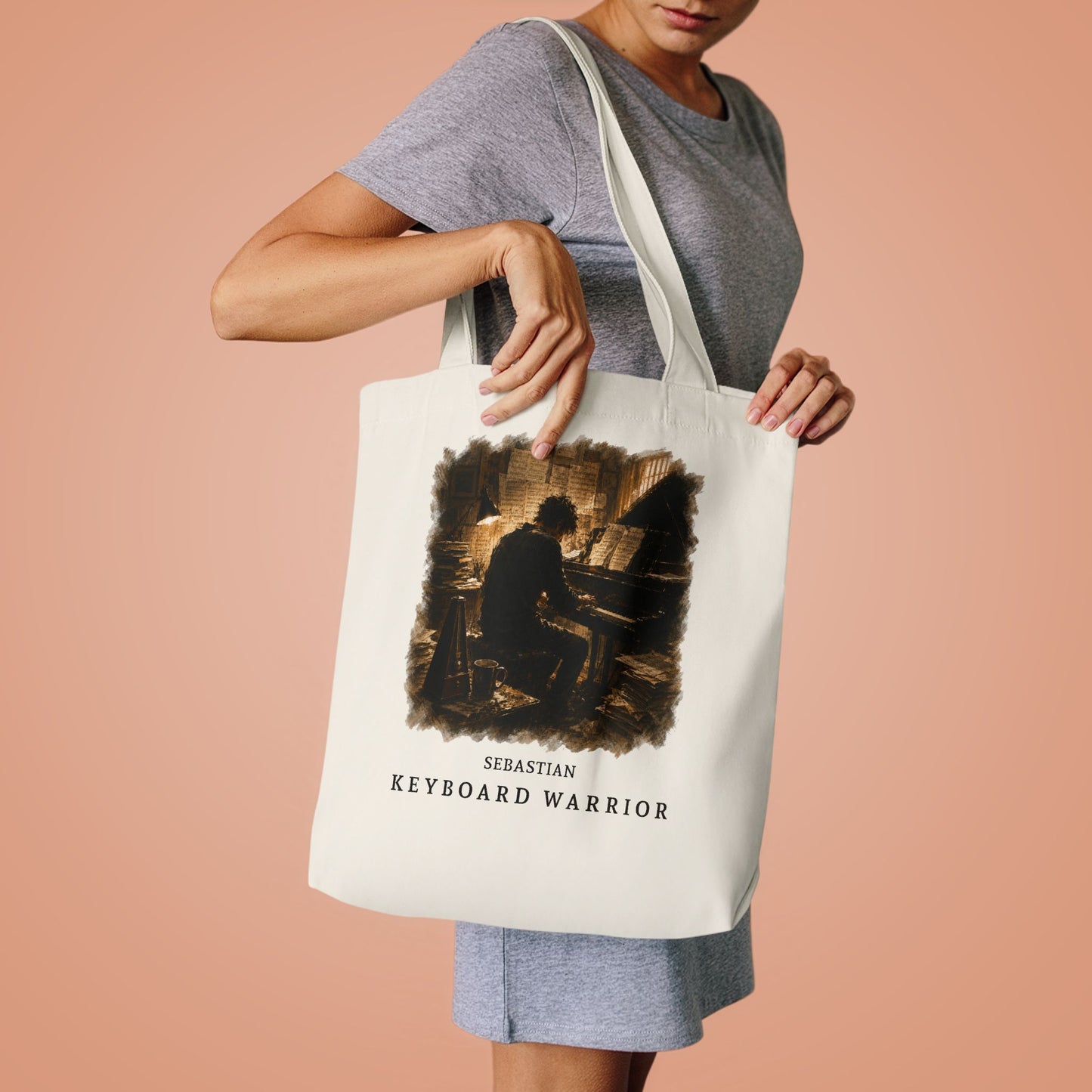 Keyboard Warrior Cotton Tote Bag — Vintage Pianist Design