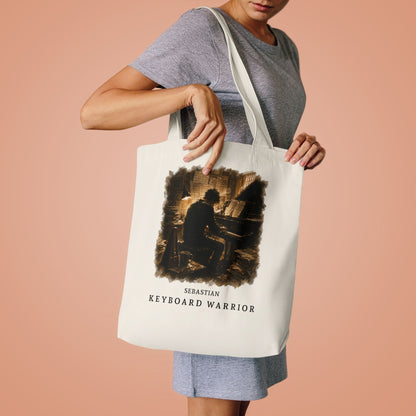 Keyboard Warrior Cotton Tote Bag — Vintage Pianist Design