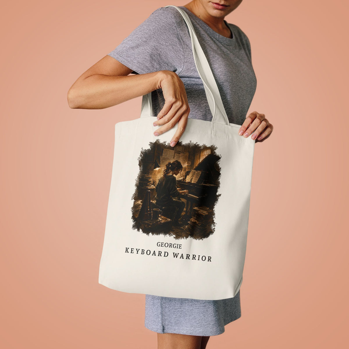 Keyboard Warrior Tote Bag — 'Georgie' Piano Musician Cotton Tote