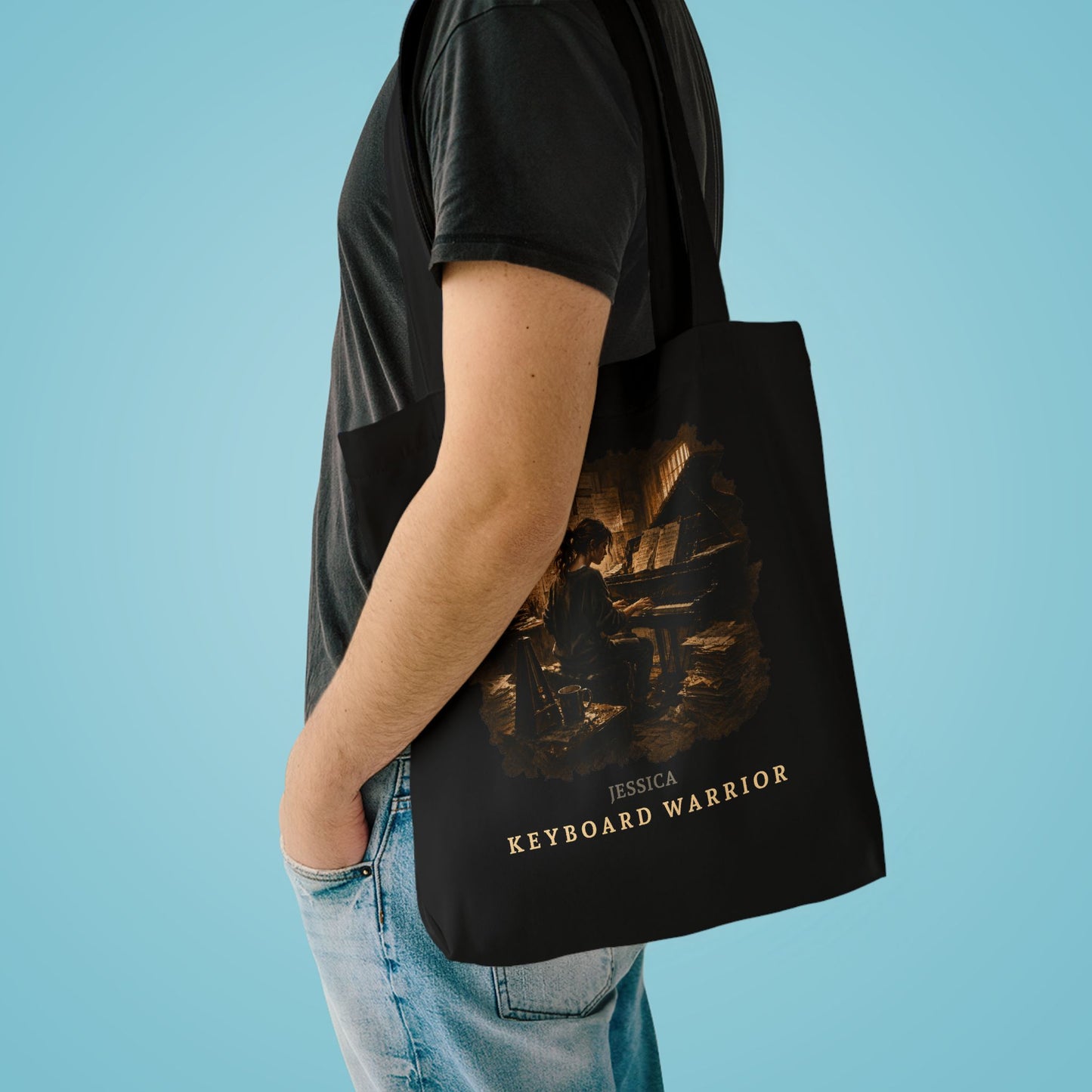 Keyboard Warrior Cotton Tote — Vintage Gamer Piano Illustration Tote Bag