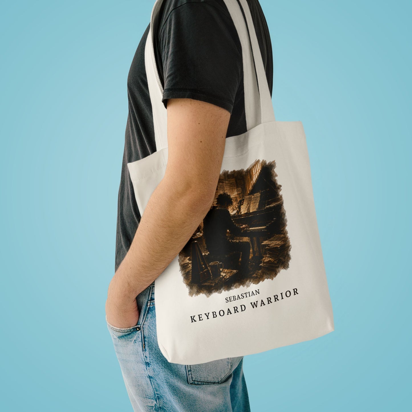 Keyboard Warrior Cotton Tote Bag — Vintage Pianist Design