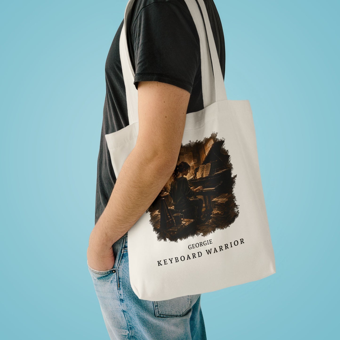 Keyboard Warrior Tote Bag — 'Georgie' Piano Musician Cotton Tote