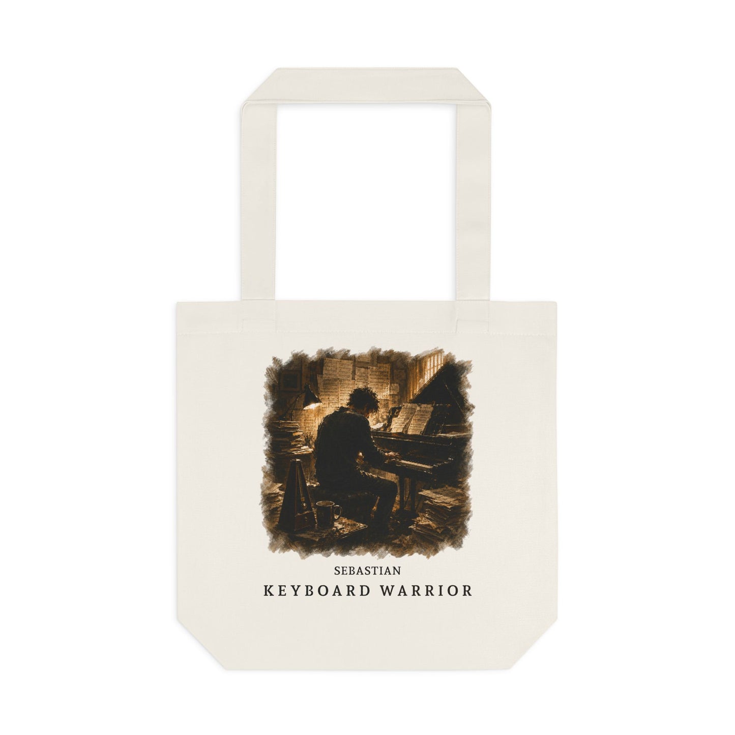 Keyboard Warrior Cotton Tote Bag — Vintage Pianist Design