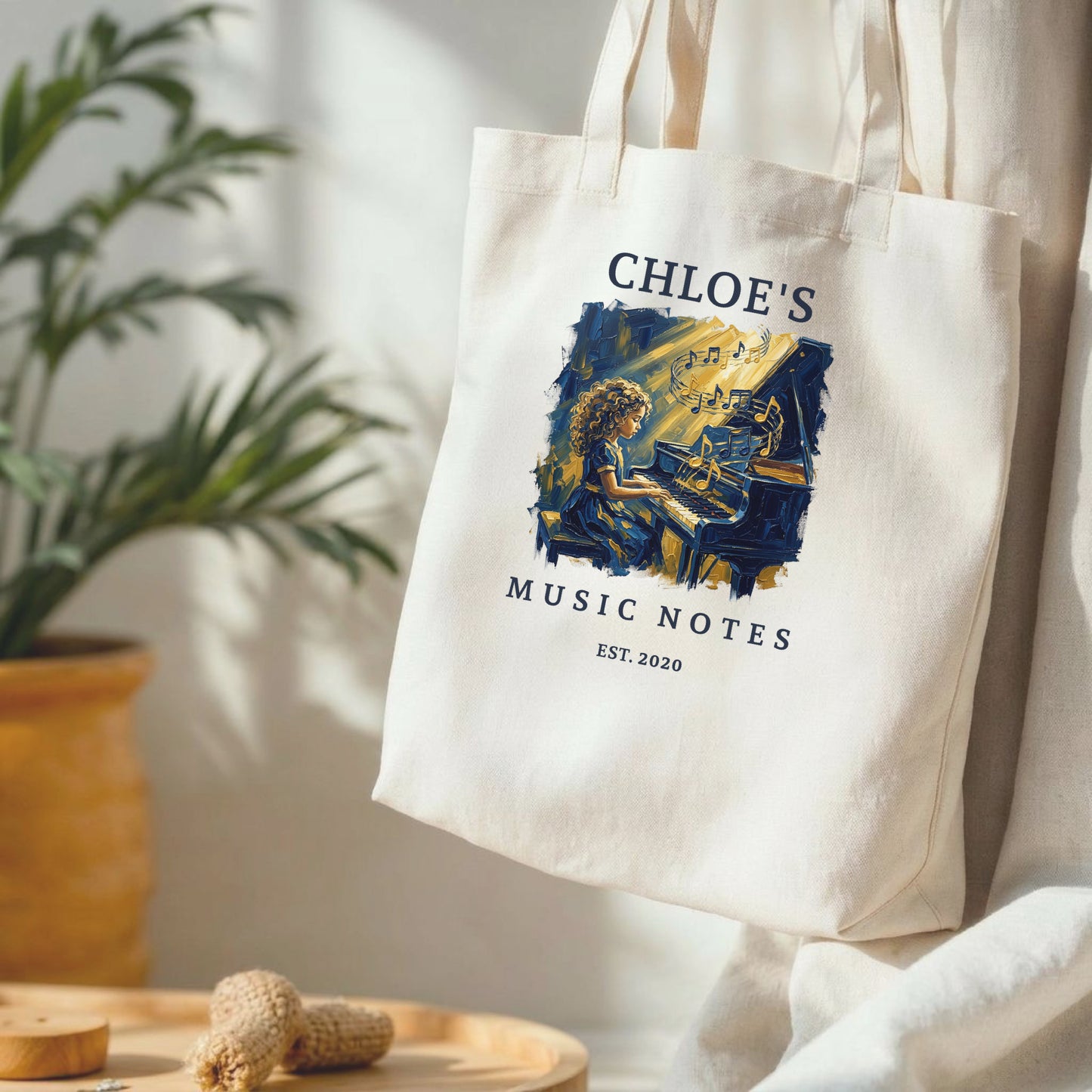 Her Golden Hour — Personalised Piano Tote Bag for Girls
