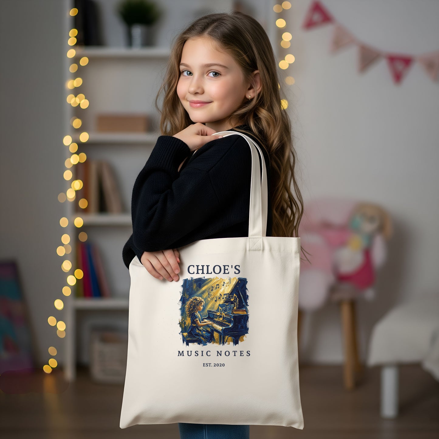 Her Golden Hour — Personalised Piano Tote Bag for Girls