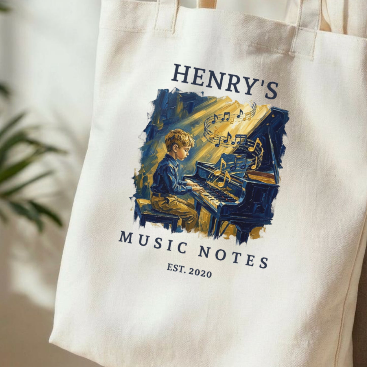 His Golden Hour — Personalised Piano Tote Bag for Boys