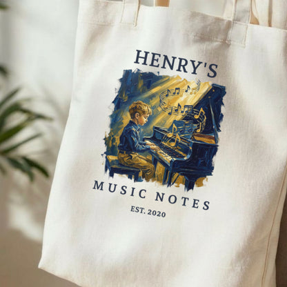 His Golden Hour — Personalised Piano Tote Bag for Boys