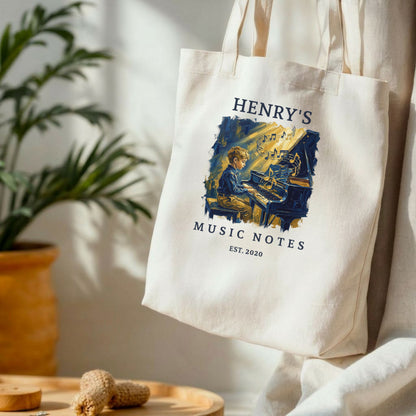 His Golden Hour — Personalised Piano Tote Bag for Boys