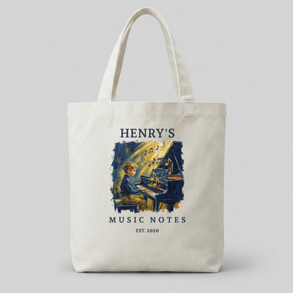His Golden Hour — Personalised Piano Tote Bag for Boys