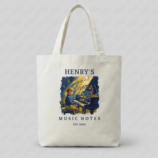 His Golden Hour — Personalised Piano Tote Bag for Boys
