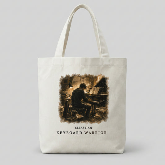 Personalised Keyboard Warrior Piano Student Tote Bag – Male Pianist