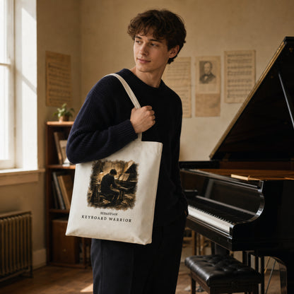 Personalised Keyboard Warrior Piano Student Tote Bag – Male Pianist