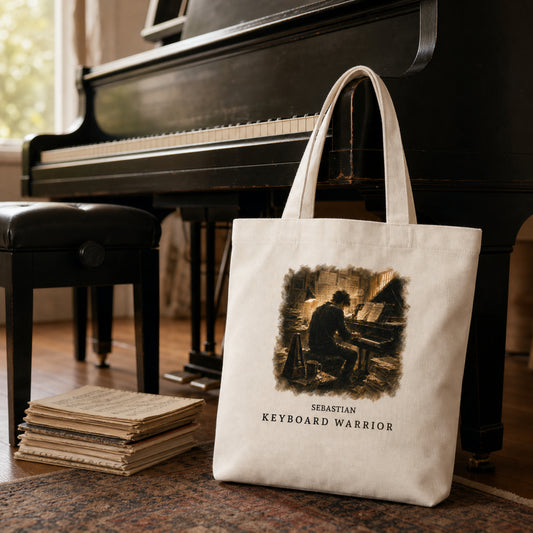 Personalised Keyboard Warrior Piano Student Tote Bag – Male Pianist