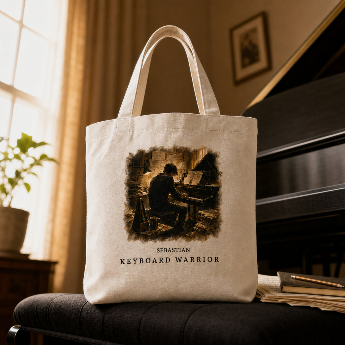 Personalised Keyboard Warrior Piano Student Tote Bag – Male Pianist