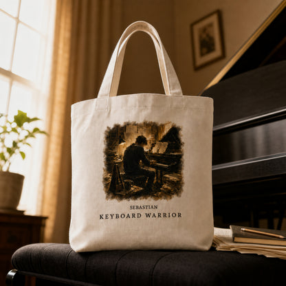 Personalised Keyboard Warrior Piano Student Tote Bag – Male Pianist