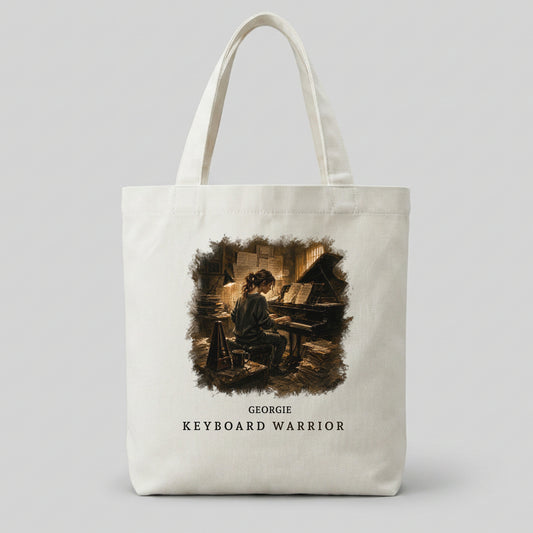 Personalised Keyboard Warrior Piano Student Tote Bag – Female Pianist