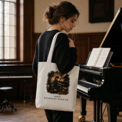 Personalised Keyboard Warrior Piano Student Tote Bag – Female Pianist