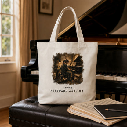 Personalised Keyboard Warrior Piano Student Tote Bag – Female Pianist