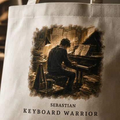 Personalised Keyboard Warrior Piano Student Tote Bag – Male Pianist