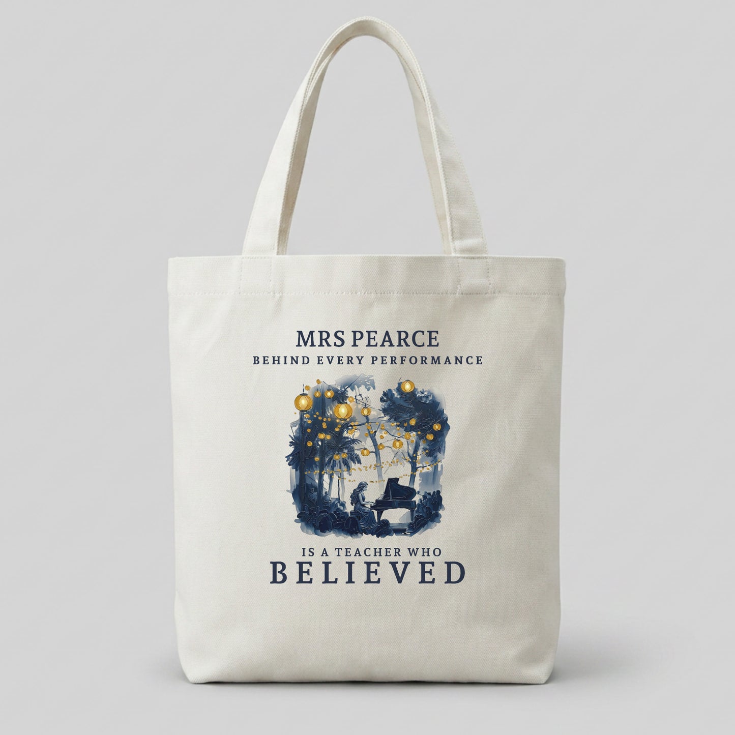 Legacy in the Moonlight I – Personalised Piano Teacher Appreciation Tote Bag