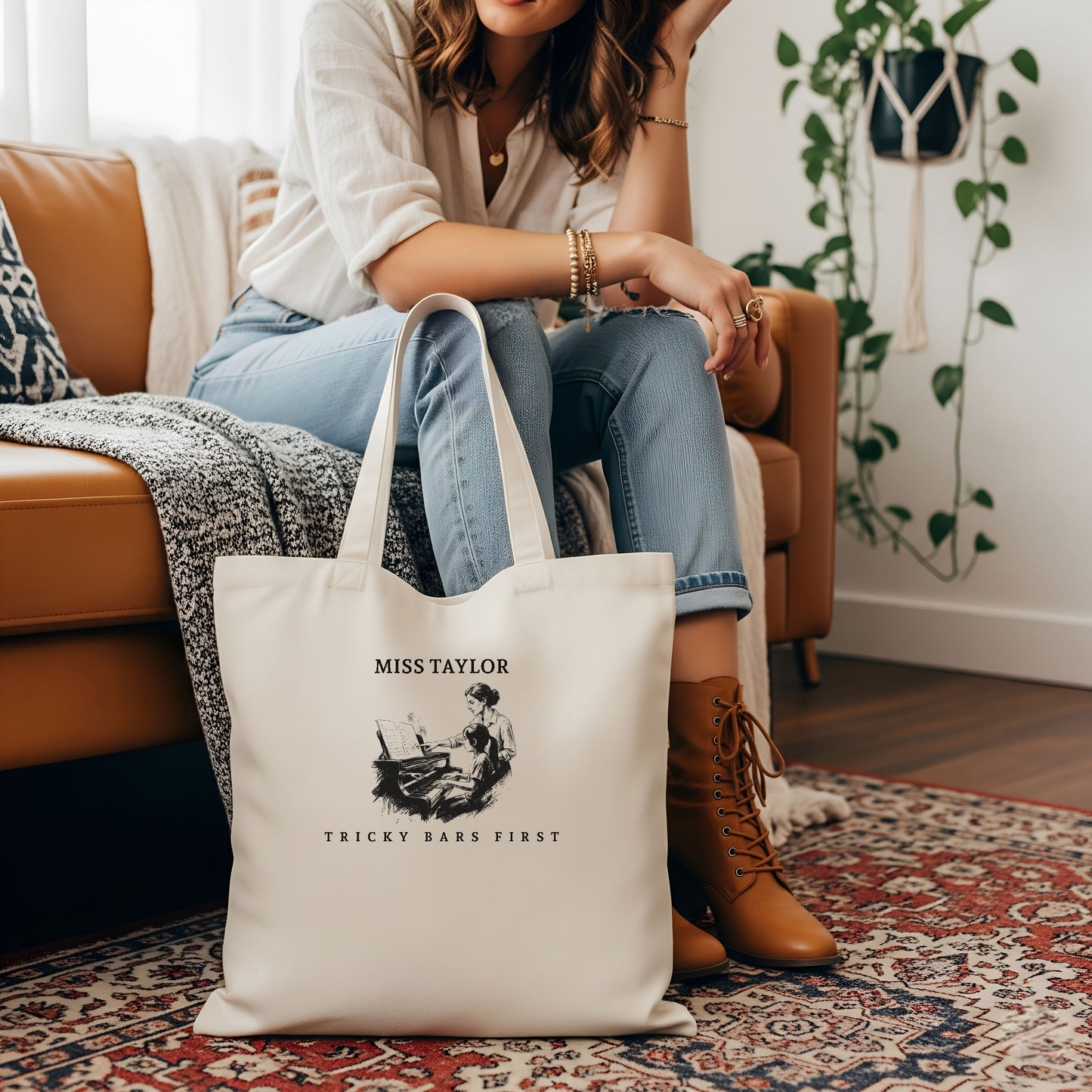 Tricky Bars First II – Personalised Piano Teacher Appreciation Tote Bag