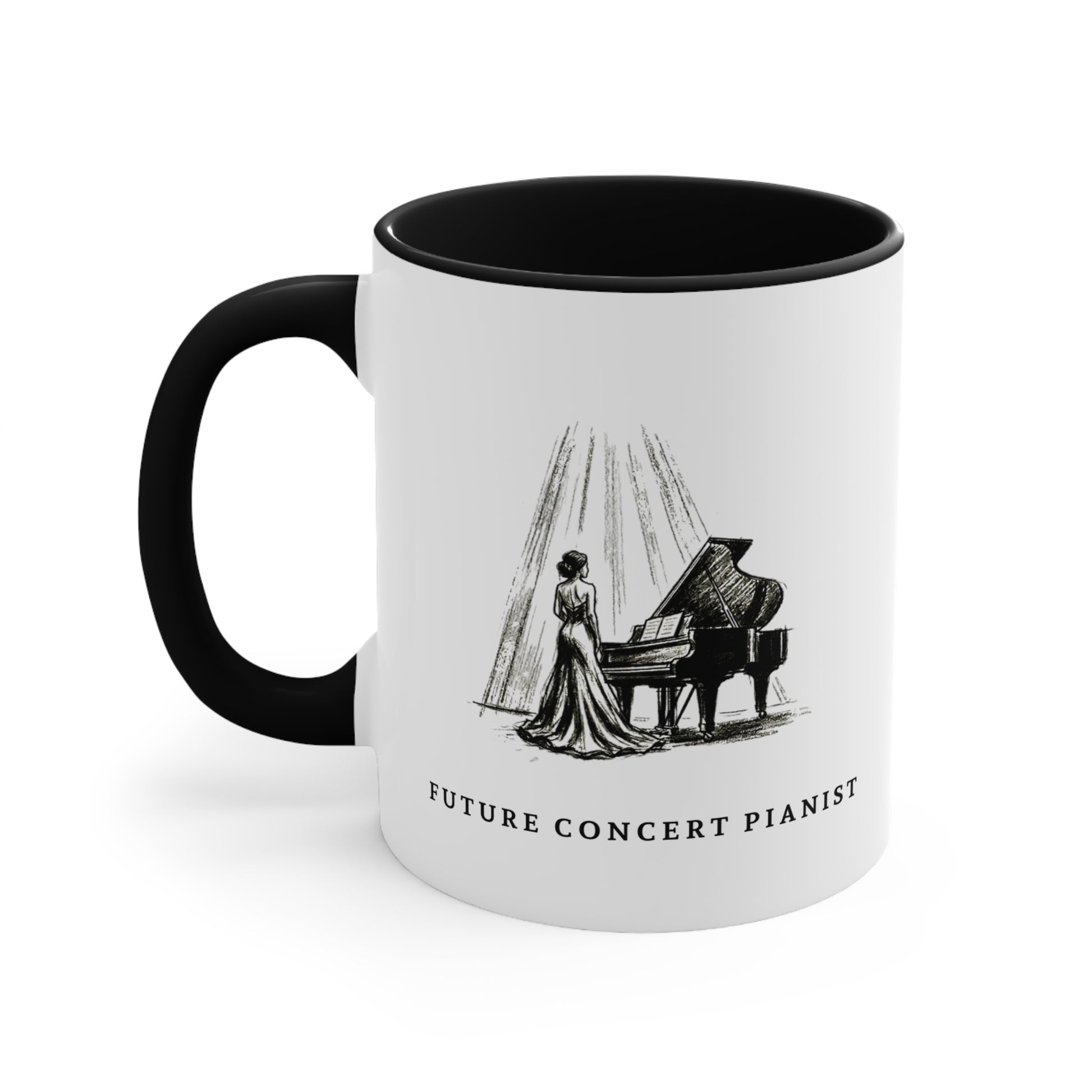 Left view of The Ovation piano mug for aspiring pianists.